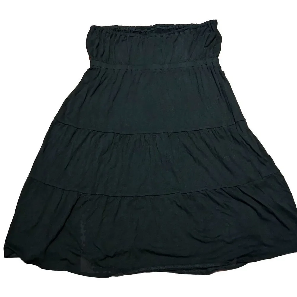 TIBI Strapless Dress Tiered Black Rayon Spandex‎ Size Small